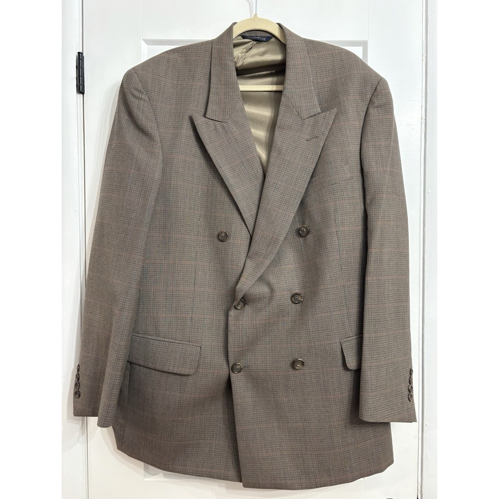 Vintage Burberry Men's Houndstooth Double Breasted Wool Blazer Sport Coat 46 L